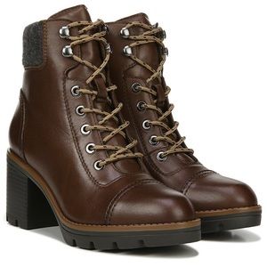 Naturalizer Varuna Ankle Boots Brown Leather Lace-Up Zipper Boots